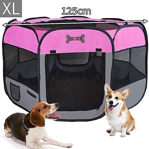 Melko Welpenauslauf 125 x 125 x 64 cm Welpenlaufstall faltbar Tierlaufstall für Kleintiere Hunde Katzen Hasen - Pink