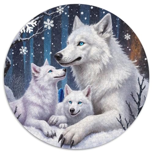 Puzzle de 1000 piezas redondo para adultos, juego de mesa de bosque invernal