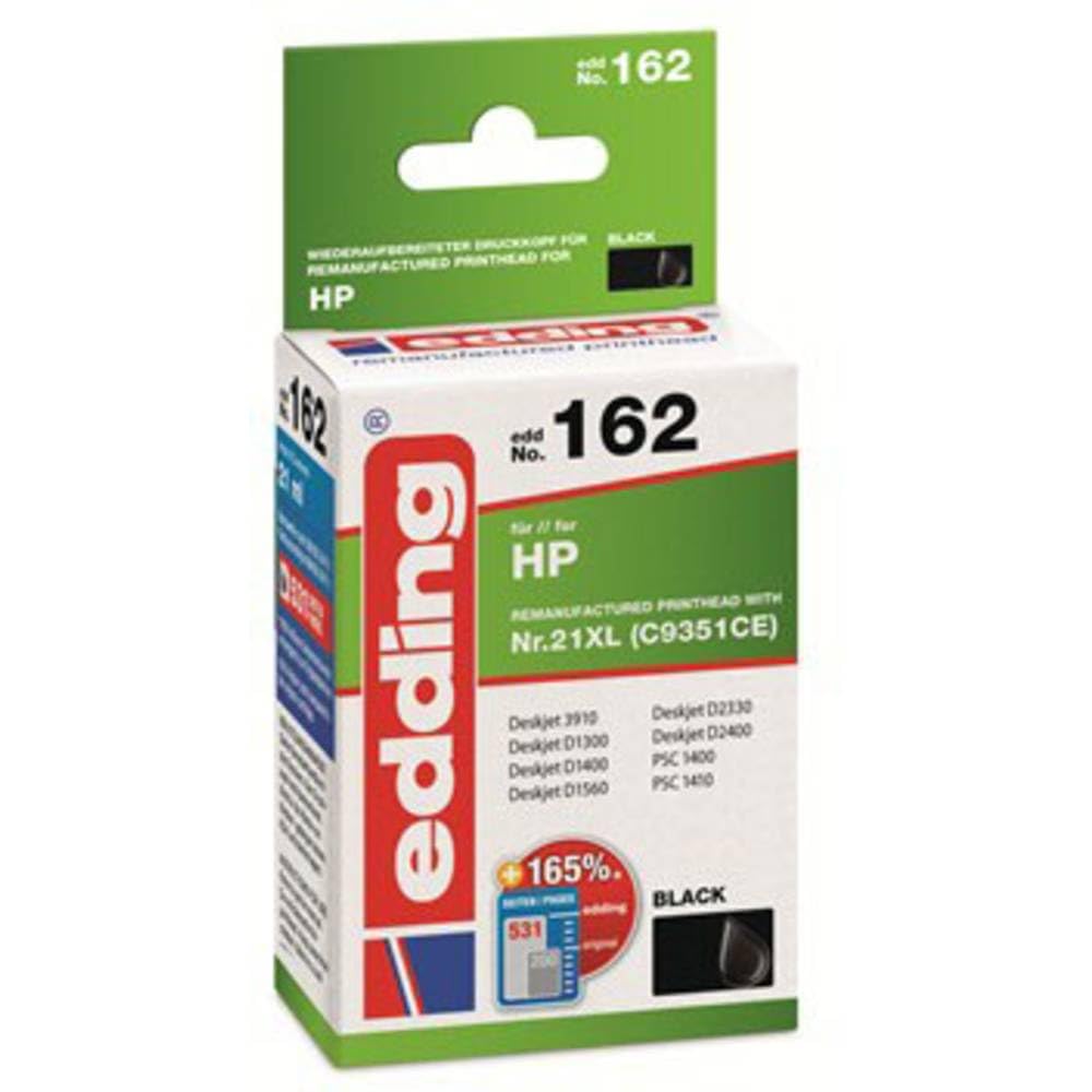 edding Druckerpatrone EDD-162 - Einzelpatrone - Schwarz - 21 ml - Reichweite 775 Seiten - Ersetzt HP 21XL (C9351CE)