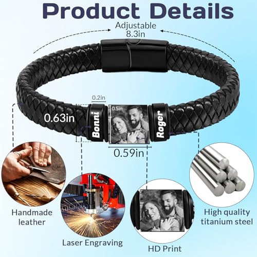HJX Personalized Picture Bracelet for Men Custom Engraved Bracelets with Photo Name,Valentine's Day To My Man/Love Bracelet Gift for Boyfriend Husband3