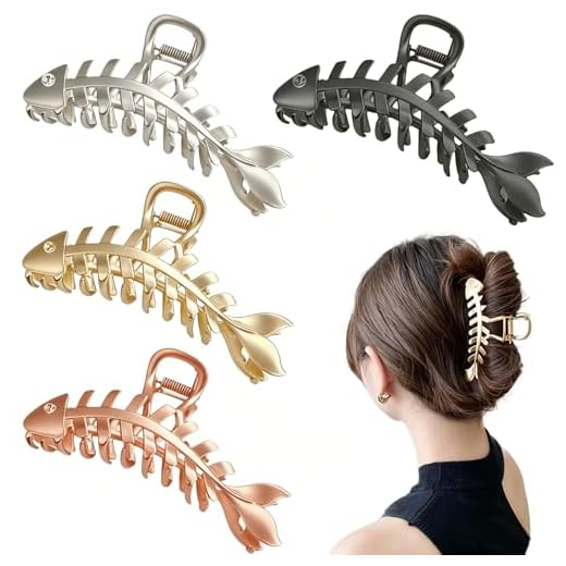 KuuGuu 4 PCS Fish Bone Hair Clips Large Metal Hair Claw Clips Non-slip Hollow Hair Clamp Clips, Hair Clips Large Metal Hair Claw Clips Non Slip Hair Clips Hair Accessories Hair Decoration for Thick Hair Thin Hair Styling