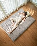 ZonLi Japanese Floor Futon Mattress Full Size 54'x 80', Soft Faux Fur Tatami Mattress, Foldable Portable Dormitory Sleeping Pad, Floor Lounger Bed for Adults Kids, Grey