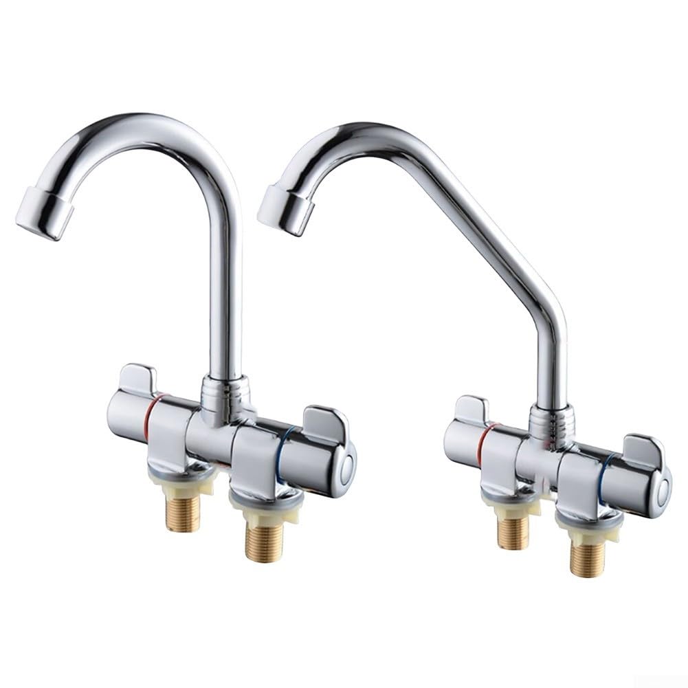Grifo de doble manija plegable, para fregadero de caravana, grifo mezclador plegable para cocina y baño, sistema de agua para autocaravana, cámper (001)