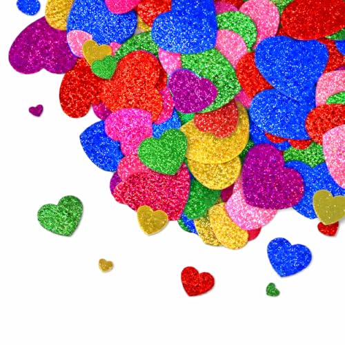 Gift Boutique Glitter Foam Heart Stickers 360 Pack Self Adhesive Craft Shapes in 6 Colors 3 Sizes for DIY Cards Scrapbooks Classroom Decorations