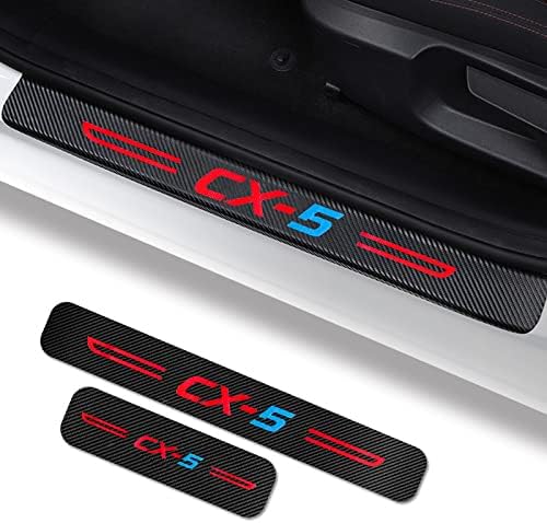 Cotree 4Pcs Carbon Fiber Leather Mazda CX5 Door Sill Protectors, Black, Matte, Waterproof, Reflective, 2015-2022 Fit