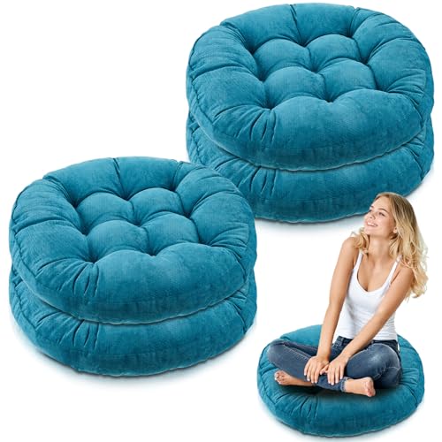 Jerify 4 Pcs Aquamarine Large Floor Pillow Cushion, Round 22 x 22
