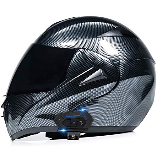 ZLYJ Bluetooth Integrado Casco De Motocicleta De Cara Completa, Cascos Abatibles De Motocross, Sistema De Comunicación De Intercomunicación con Radio FM MP3 Incorporada, Aprobado ECE H,L