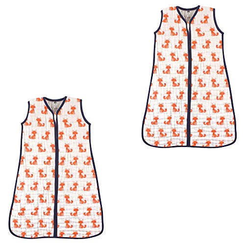 Image of Hudson Baby Unisex Muslin Cotton Sleeveless Wearable Sleeping Bag, Sack, Blanket, Foxes 2-Pack, 12-18 Months