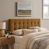 Modway Emily Queen Size Fabric Headboard in Copper - Linen-Like Upholstery with Button Tufting and 7 Adjustable Height Positions