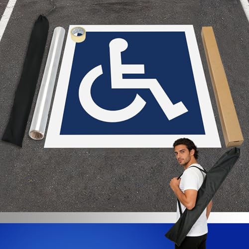 XGKHOM 2 Pack Handicap Parking Stencil 36x36 Reusable Roll Up Template for ADA Accessible Spaces Waterproof Handicap Stencil for Parking Lot Asphalt Concrete Surfaces with Storage Bag