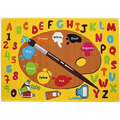 Mybecca Kids Rug Kids ABC Little Artist Area Rug Educational Alphabet Letter & Numbers 5' X 7' Childrens Area Rug - Non Skid Gel Backing (59" x 82") Cover