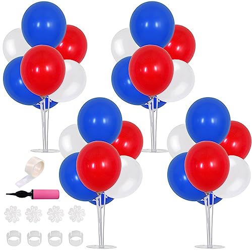 Image of TONIFUL 4 Set Blue Red White Balloon Centerpiece for Table Balloons Stand