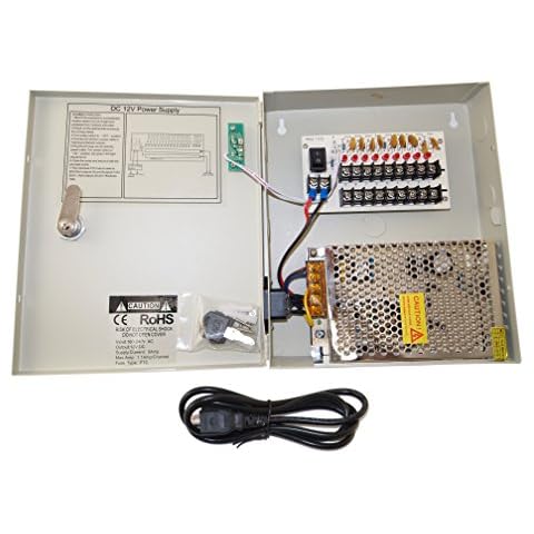 EVERTECH 8 Channel 9 Port Power Box Security Camera 12V DC 5A Ampere CCTV DVR Power Supply Switch Box Key Locked Cover
