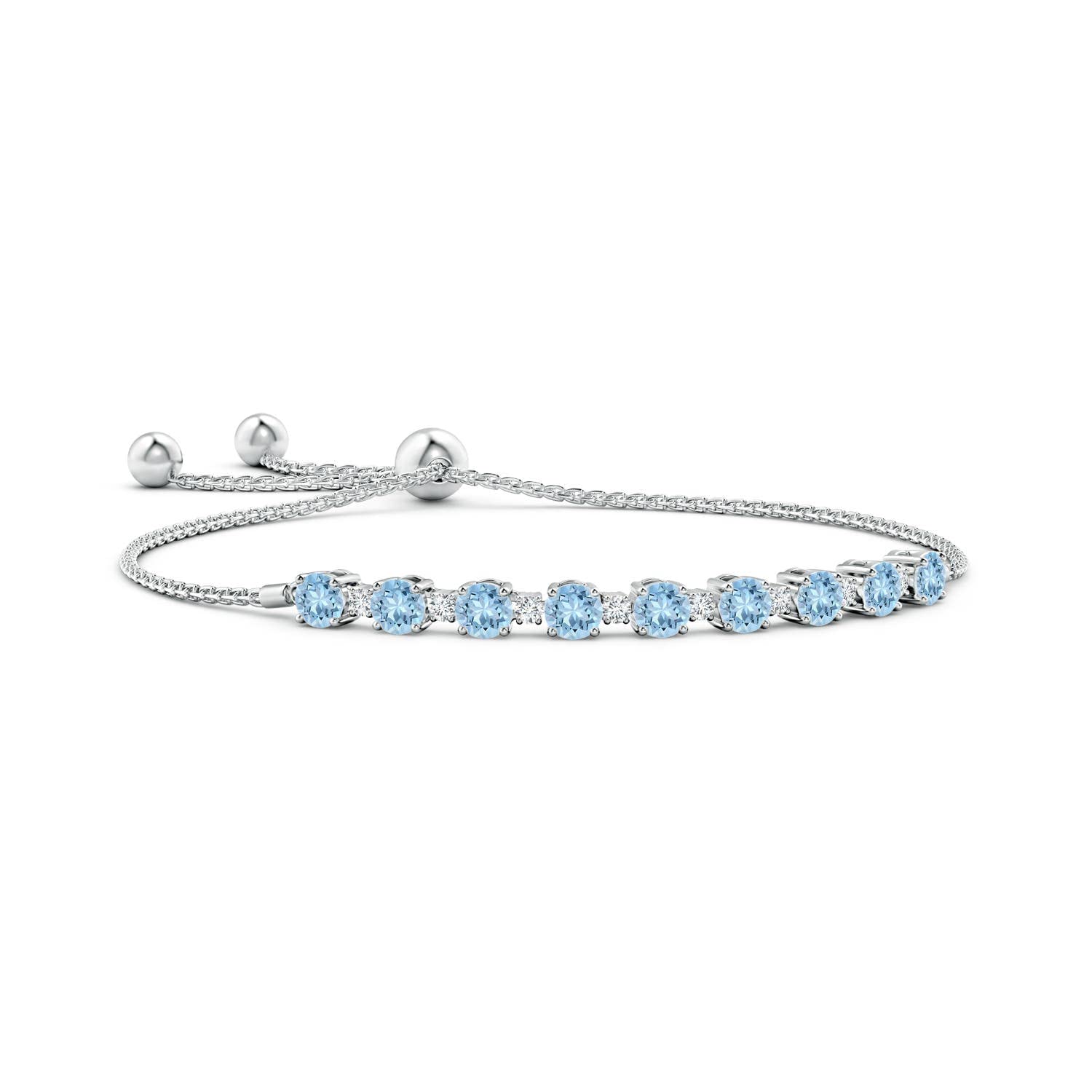 Angara Natural 1.8 Ct Aquamarine and 0.28 Ct Diamond Tennis Bracelet for Women in 14K White Gold (Grade-AAA | Size-4mm) | March Birthstone, Birthday, Engagement, Anniversary Jewelry Gift For Women