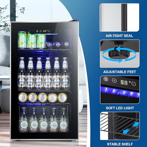 Antarctic Star Beverage Refrigerator -120 Can Mini Fridge for Soda Beer or Wine,Small Drink Dispenser, For Office or Bar with Adjustable Removable Shelves,Convertible Door ,3.1 Cu.Ft
