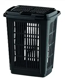 Cesto de Lavanderia Plástico, 30 Litros, 30 x 50 cm, Preto com Tampa Vazada