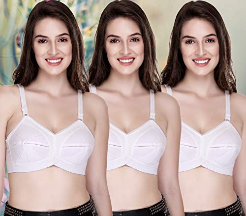 Image of SONA Women's Cotton Full Coverage Wire Free Non Padded Elastic Straps Bra | Breathable Fabric Pure Cotton Adjustable Straps Perfect Fit All-Day Wear