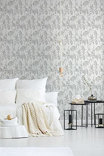 A.S. Création Blumentapete Attractive Tapete mit Blättern Vliestapete grau grün weiß matt glänzend strukturiert 378303
