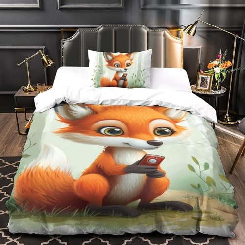 Housse de couette renard 3D microfibre facile à laver lit 135x200cm