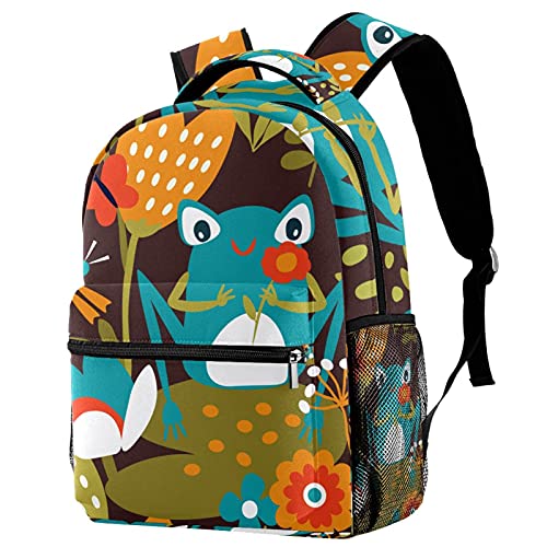 Mochila para portátil y bolsas de viaje unisex con estampado de libélula y rana