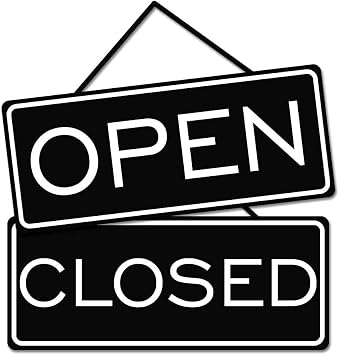 Open Closed Sign, Black, 12" x 5" - Durable Dual-Sided Design with Adhesive Tape & Knotted Ribbon Hanger, No Tools Required
