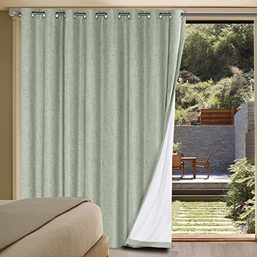 Image of H.VERSAILTEX Linen Blackout Curtains Durable Thick Textured Linen Look 100% Blackout Patio Door Curtain Anti Rust Grommet Extra Wide Sliding Door Curtain Panel, W100 x L96 inch - Sage
