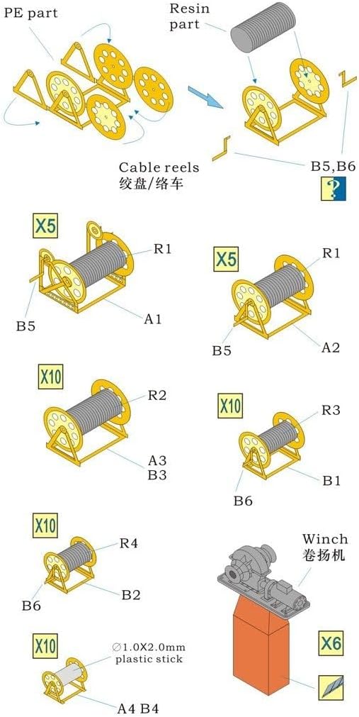 MRY-SFW Unpainted 1/350 IJN Cable Reels & Winch [2PE, 40+6Resin Parts]