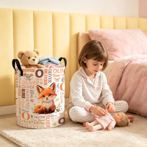 Image of Custom Fox Laundry Hamper, Personalized Laundry Basket with Name, Customized Dirty Clothes Basket for Clothes Toy Bathroom Bedroom Storage,S-16.5 inchX 13.8 inch