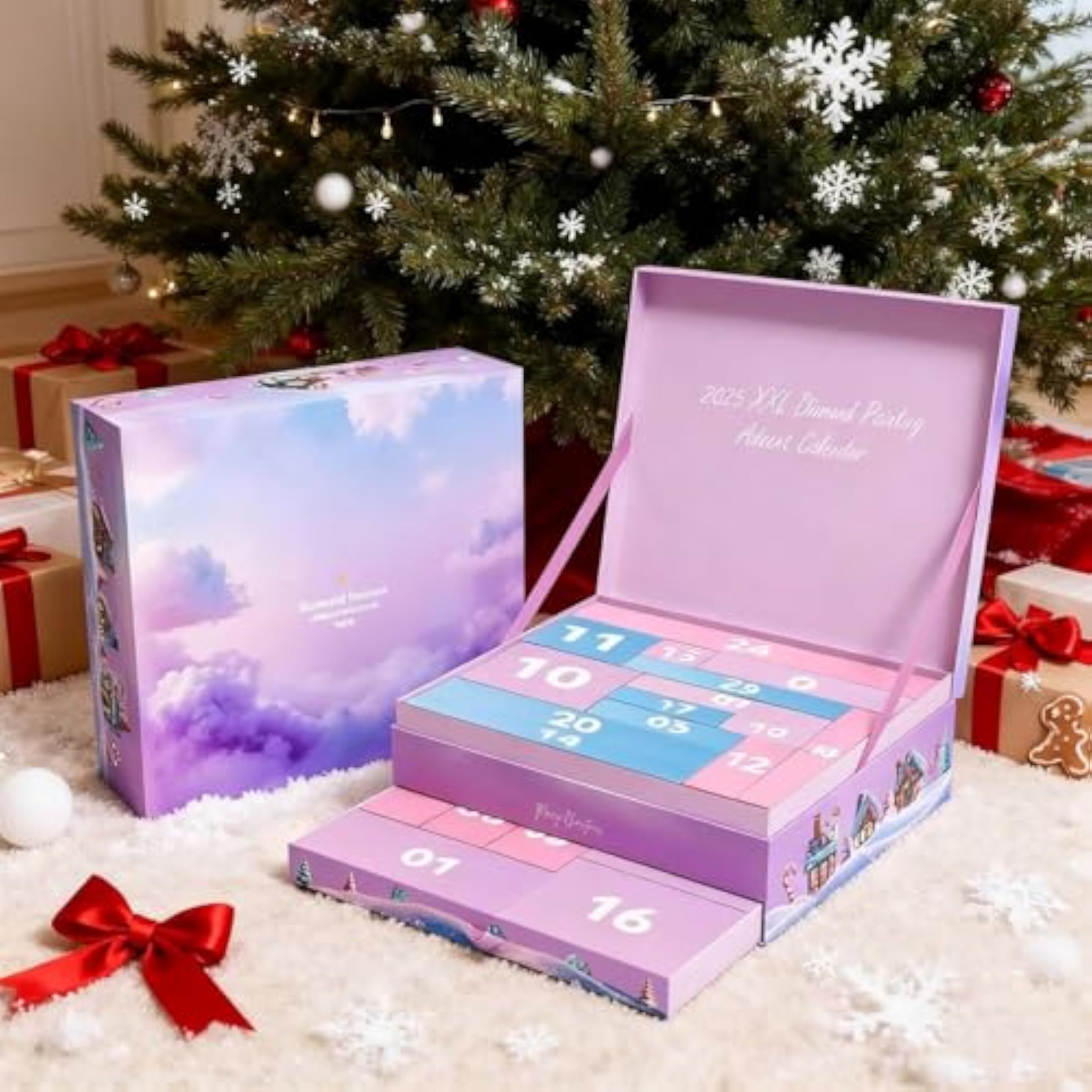 Calendario de Adviento con pintura de diamantes 2025-25 sorpresas, edición limitada, accesorios exclusivos y juegos XXL para mujeres, madres y niñas (morado, 1 unidad)