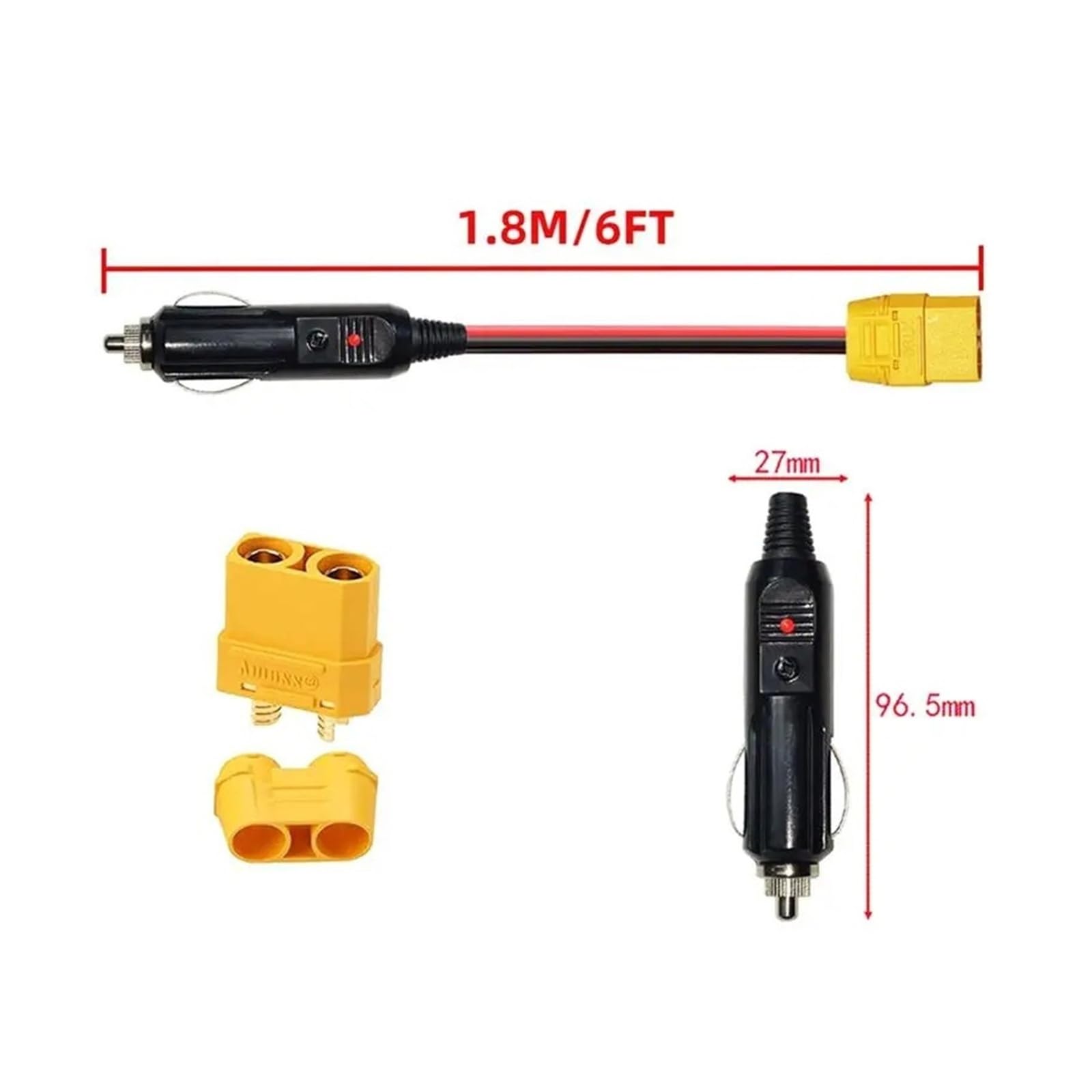 XT90 - Cable de carga hembra a encendedor de cigarrillos de 14 AWG 12 V