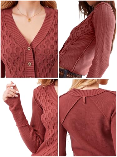 Image of Women's Cropped Cardigan Long Sleeve V Neck Lightweight Sweaters Knit Slim Fit Open Front Button Down Tops