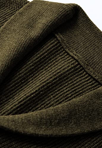 ZHILI Men's Shawl Collar Cardigan Sweater Slim Fit Cable Knit Button up Black Merino Wool Sweater2