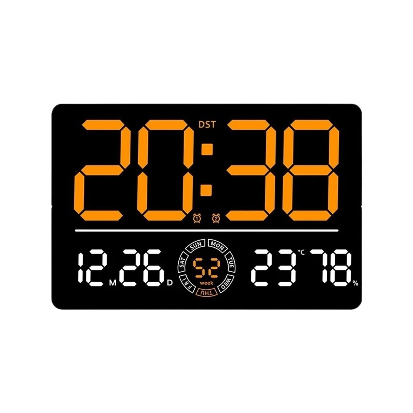 POAHNCU Alarm Clock, Large Digital Wall Clock 10 Brightness Adjustment Dual Alarm LED Clocks Week+Number Of Weeks With Timing Function,for Heavy Sleeper(Orange)