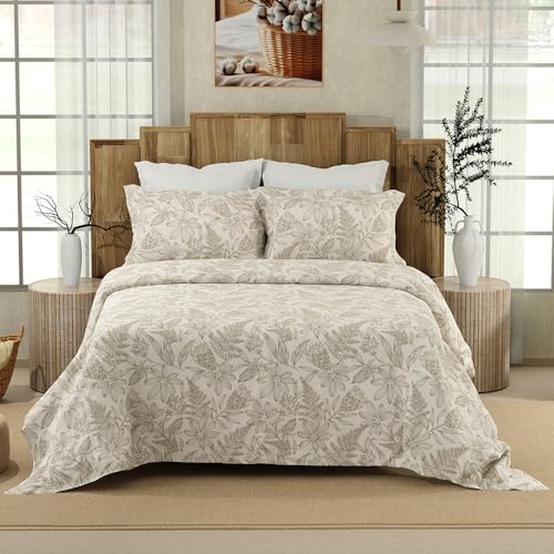 Image of COLOR SENSE 100% Cotton Bedsheet Set for Double Bed |1 Double Bed Sheet & 2 Pillow Covers | 200 TC Beige Size - 88 x 100 Inches | Floral Print, Beige