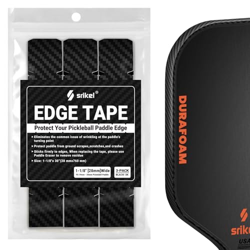 Srikel Pickleball Edge Guard Tape – Pickleball Paddle Edge Protection Tape 3 Pack, Head Edge Guard for 16MM Rackets,Easy Application,No Wrinkling,26MM Width Black 3K