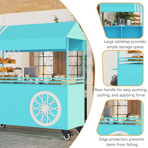 Générique Przenośny mobilny wózek gastronomiczny z markizą, wytrzymały żelazny wózek na kółkach na targi, targi, imprezy i imprezy plenerowe - idealna alternatywa dla ciężarówki z jedzeniem