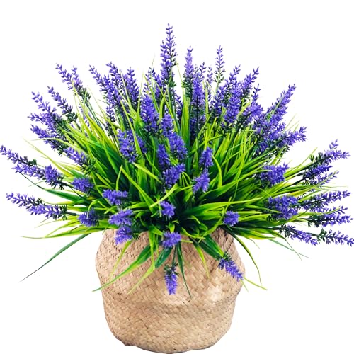 Rowfad 22 Pcs Artificial Outdoor Flowers UV Resistant Lavender Fake Greenery Plants Grass with Purple Flowers for Pot Decor for Window Garden Patio Hanging Planter Pathway Front Porch (22, Purple) - Image 5
