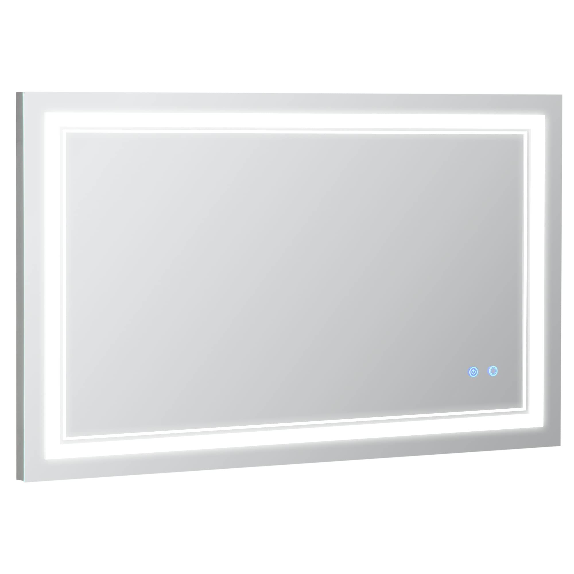 kleankin Espejo de Baño con Luz LED 100x60 cm Espejo de Pared con Interruptor Táctil 3 Luces Ajustable Función de Memoria y Marco de Aluminio Espejo Colgante en 2 Formas Plata
