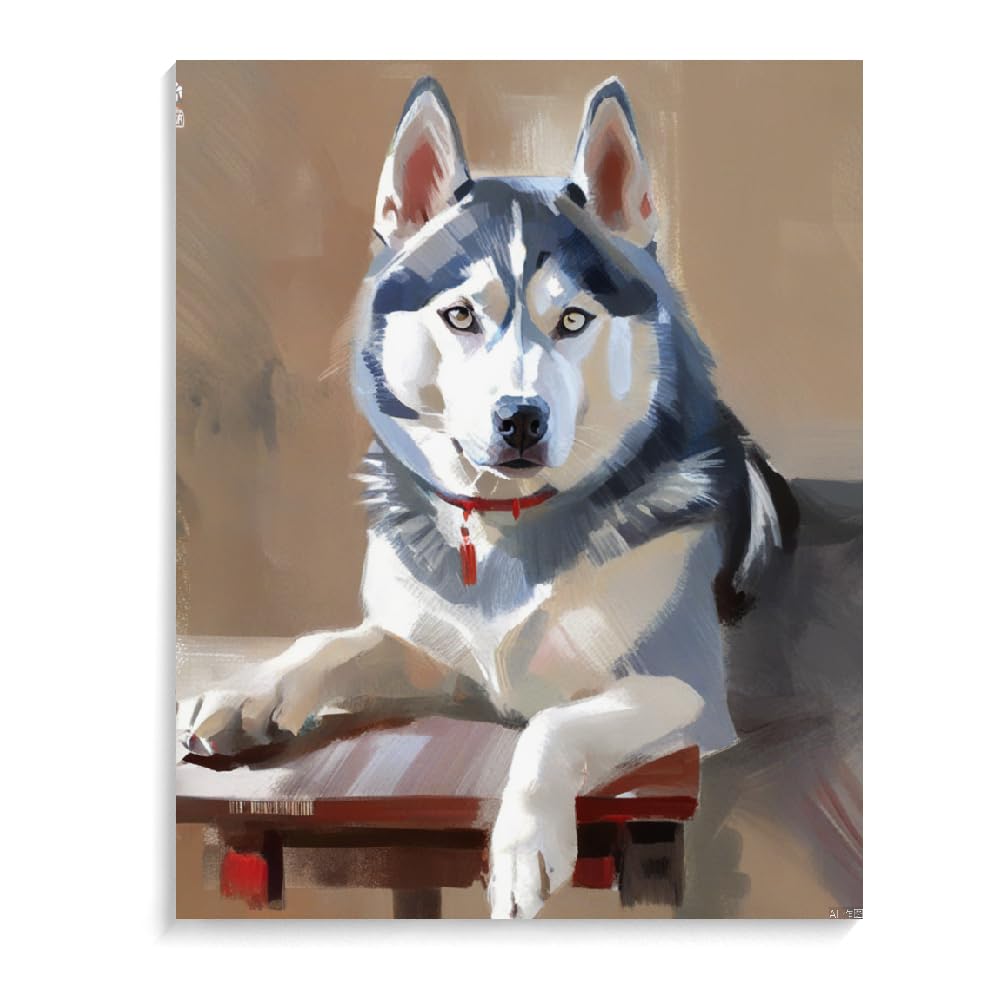 DIY Paint by Number for Adults Beginner Siberian Husky Dog Paint by Number on Canvas DIY Oil Painting for Gift Home Wall Decor 20x24inch(50x60cm) Frameless