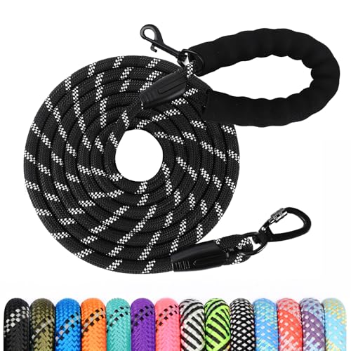 Longe pour Chien, 1,2M/ 1,5M/ 2M/ 3M/ 5M/ 10M/ 15M/ 20M/ 30M Laisse de Dressage pour Chien, Long Laisse avec Poignée Rembourrée pour Petits, Moyens et Grands...
