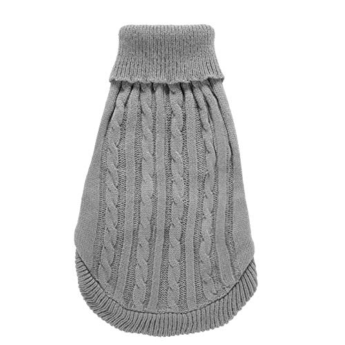 Image of Dog Sweater Soft Warm Turtleneck Knitted Clothes for Small Medium Large Pet | Comfy Wool Knit, Turtleneck & Classic Design, Easy on /off, Warm Winter Girls Boys Dogs Christmas Sweaters, Grey, XXS