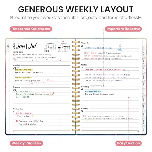 Planner 2026-2027, Academic Year Weekly and Monthly Calender Planner, from Jul 2026 - Jun 2027, Spiral Bound School Planning Book, Perfect for Teacher, Student, Women & Men, A5 (6.3" x 8.5"), Sunset - Image 4