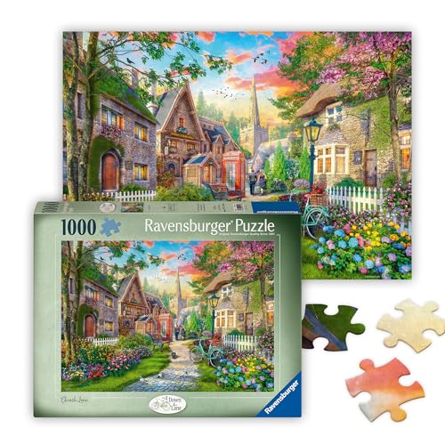 Ravensburger - Church Lane - 1000 Piece Jigsaw Puzzle - Charming English Village Church - Bright, Peaceful Imagery - Frameable - Premium Quality - Puzzles for Adults