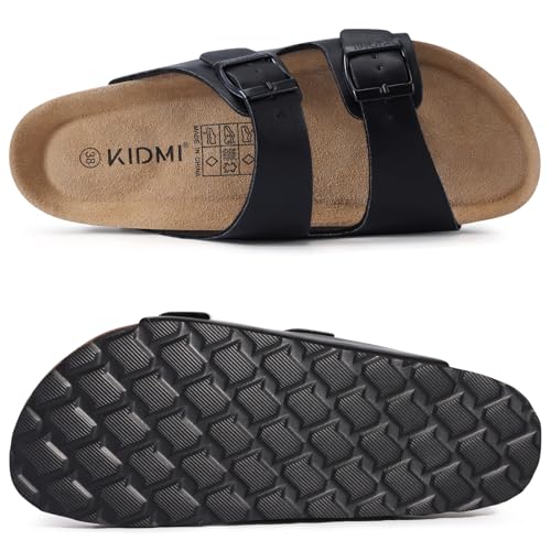 Image of KIDMI Unisex Summer Sandals Arch Support Cork Footbed Slide Sandals with Double Adjustable Buckle for Women Men