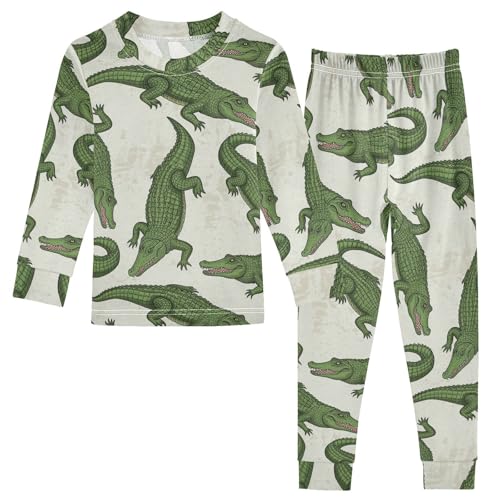 Pajama Sets Long Sleeve Crocodile Pattern Print Design Soft Comfy Sleepwear 2 Piece PJS 3-8T
