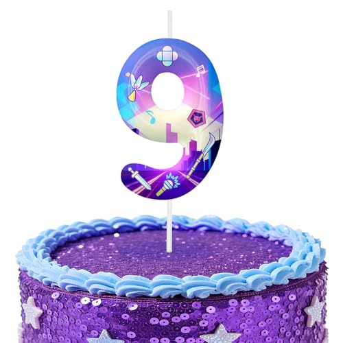 Image of Purple Number 9 Birthday Candles, Cartoon Themed Cake Toppers for Boys Girls Cake Decorations, Birthday Decorations Party Supplies, Number Candles for Party Decor