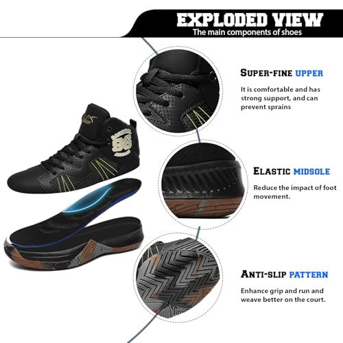 ASHION Kids Basketball Shoes Boys Girls Sneakers Mid-Top Lace Up Cushion Anti Slip Athletic Outdoor Sport Shoes for Unisex-Child2