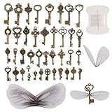 🦋 Material Antiguo: La llave antigua está hecha de material de aleación y las alas en forma de libélula están hechas de tul. Estas llaves de bronce antiguas y alas de libélula blancas están bellamente diseñadas, son de textura ligera y realistas.