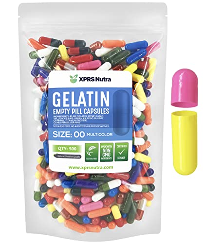 Image of XPRS Nutra Size 00 Empty Capsules - 500 Count Empty Gelatin Capsules - Pill DIY Capsule Filling - Fillable Pill Gel Caps for Do-It-Yourself Supplements (Multi Color)