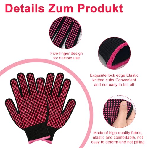 ZhongShuang 2 Stücke Hitzebeständige Handschuhe，Hitzehandschuh Lockenstab，Hitzeschutz Handschuh Wärmedämmung Für Haarstyling, Frisur Und Frisur（Kommt Mit Vier Clips）